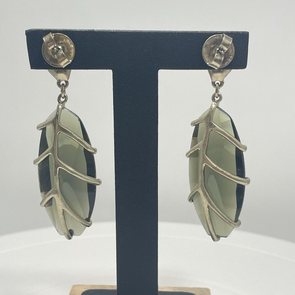 Robert Lee Morris RLM Soho Smoky Green Glass Drop Stud Earrings Statement Rare - Picture 2 of 9